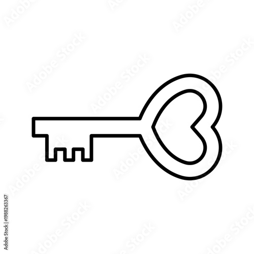 Heart key icon. Lifestyle and valentine line symbol. Black and white.
