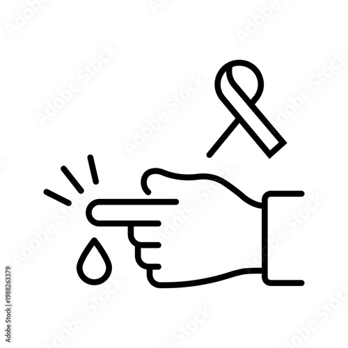 Hiv blood test icon. Healthcare and hiv testing line symbol. Black and white.