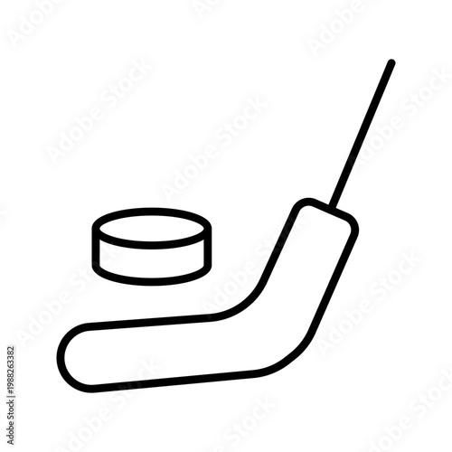 Hockey stick icon. Sports and ice hockey line symbol. Black and white.