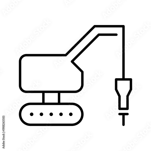 Pile driver icon. Industry and construction equipment line symbol. Black and white.