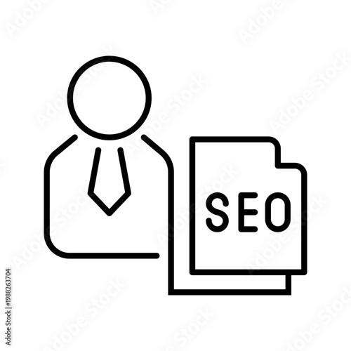Seo specialist icon. Business and search engine optimization line symbol. Black and white.