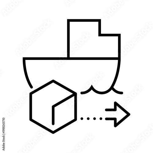 Sea cargo icon. Business and sea freight line symbol. Black and white.