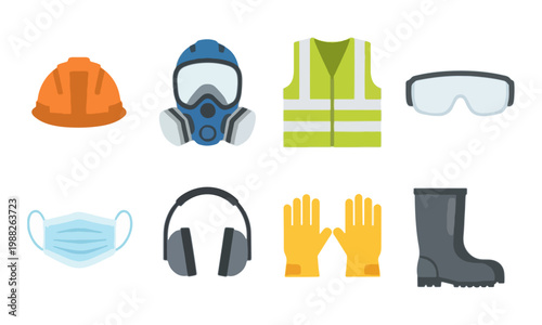 Personal protective equipment PPE icons for industrial safety