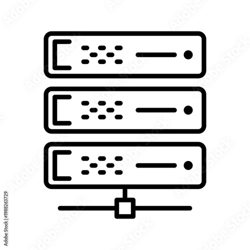 Server rack icon. Industry and data center line symbol. Black and white.