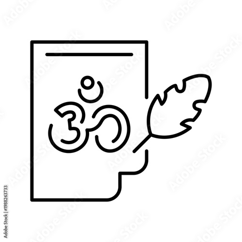 Sacred text icon. Religion and scripture line symbol. Black and white.