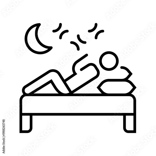Sleep disorder icon. Healthcare and sleep disorder line symbol. Black and white.