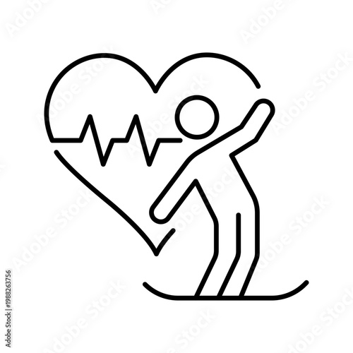 Ski fitness icon. Sports and alpine skiing line symbol. Black and white.