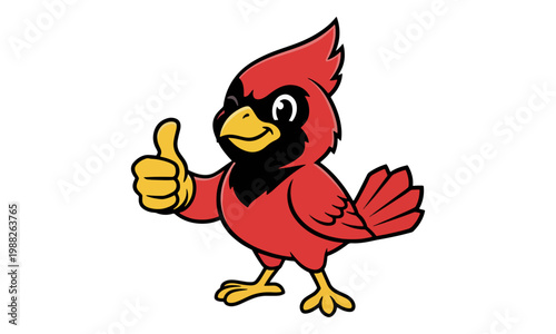 Red cardinal bird mascot giving thumbs up gesture illustration