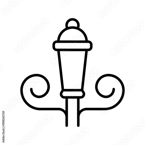 Street lamp icon. Infrastructure and street lighting line symbol. Black and white.