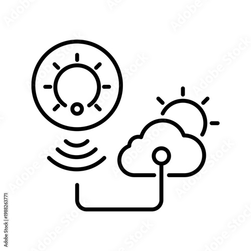 Smart thermostat icon. Technology and home automation line symbol. Black and white.