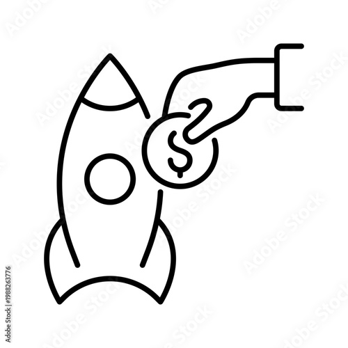 Startup investment icon. Business and venture capital line symbol. Black and white.