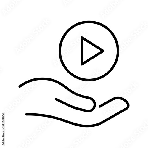 Video support icon. Media and video content line symbol. Black and white.