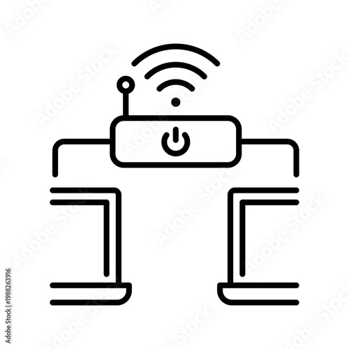 Wifi router icon. Technology and networking line symbol. Black and white.