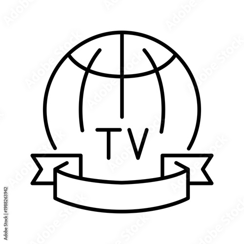 World tv icon. Entertainment and television line symbol. Black and white.
