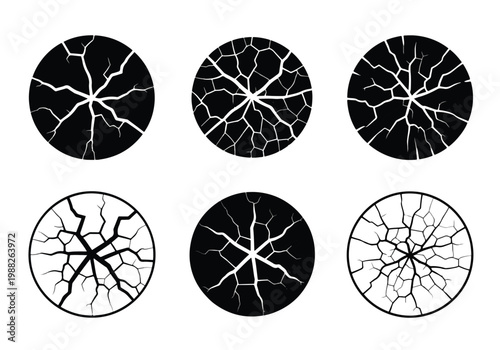Set of Cracked Circles Abstract Graphics.