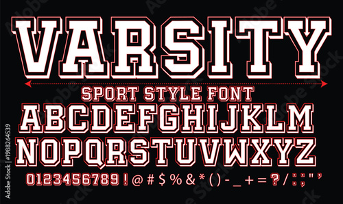 Photos Varsity Sport Alphabet Font Vector in Retro Collegiate Style for Team Jersey Bra