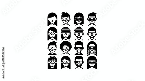 Diverse People Avatar Icons with Eyewear and Hairstyles Set