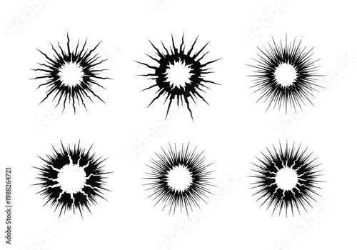 Explosion Burst Starburst Effect Graphic Elements Set.
