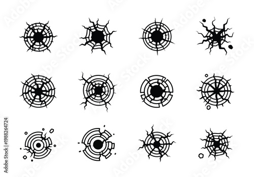 Collection of Cracked Circular Patterns and Bullet Holes.