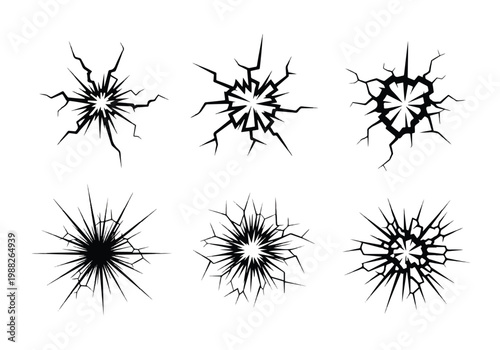 Set of Six Different Cracked Glass Effects.