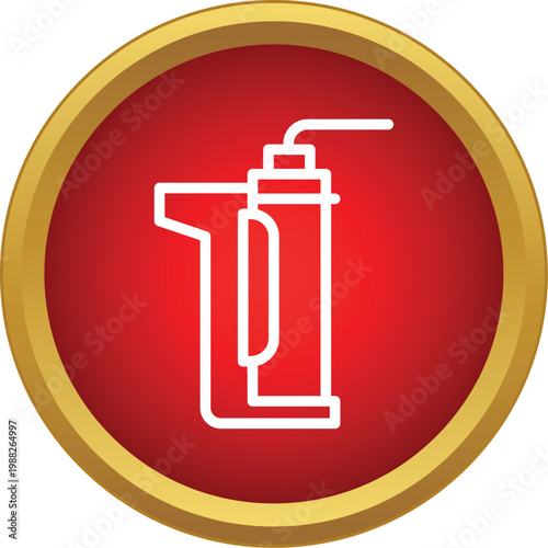 Electronic cigarette or vape device line art icon on a red and gold circle