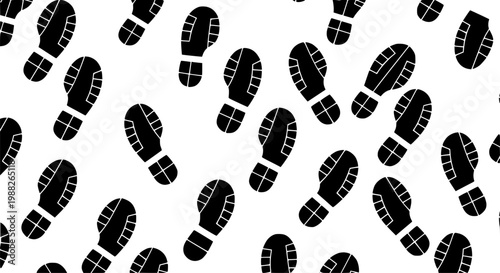 Diagonal black boot footprint seamless pattern vector walking motion background design