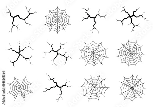 Collection of Spiderwebs and Cracks Graphic Elements.