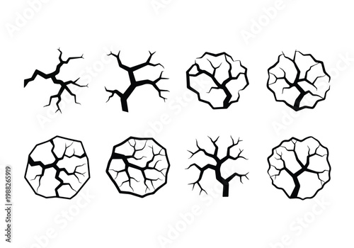 Set of Stylized Tree Silhouettes Top View.