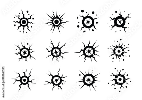 Collection of Cracked Eye Icons and Symbols.