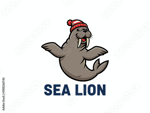 Walrus Mascot Wearing Beanie Hat Illustration with Text