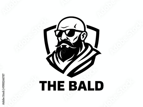 Beard Man Mascot with Sunglasses and Shield Vector Illustration
