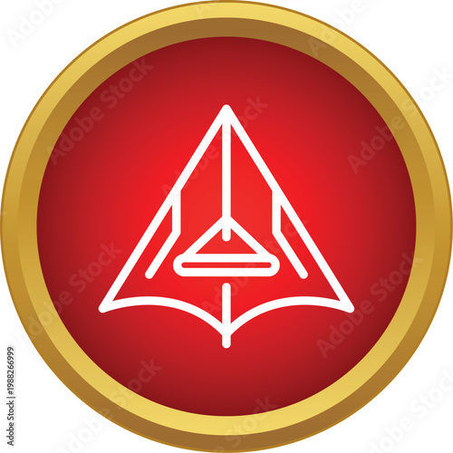 Hang glider outline icon in red circle with gold border