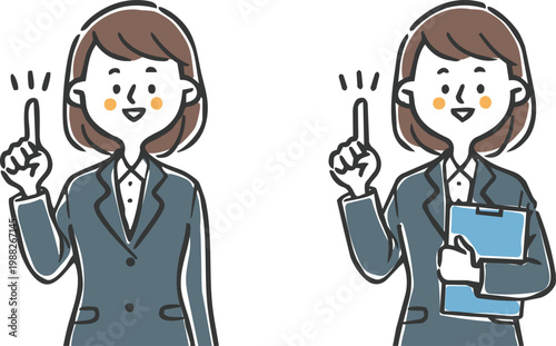 ポイントを説明する女性会社員　上半身　ベクター