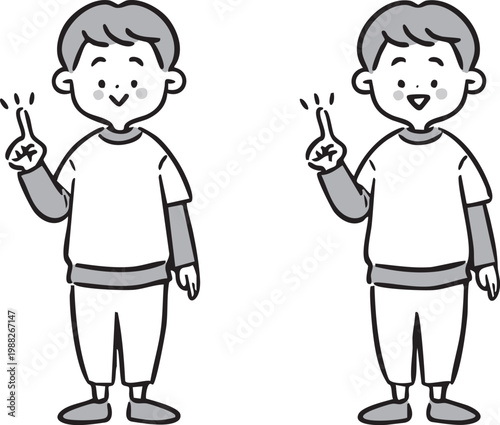 指差しをする男の子　全身　ベクター（モノクロ）