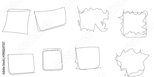 Hand drawn doodle rectangle frame set, border sketch. Rectangular label templates with various border designs Rectangle frame set. Doodle wavy curve deformed textured frames. Border sketch. 