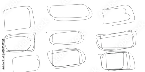 Hand drawn doodle rectangle frame set, border sketch. Rectangular label templates with various border designs Rectangle frame set. Doodle wavy curve deformed textured frames. Border sketch. 