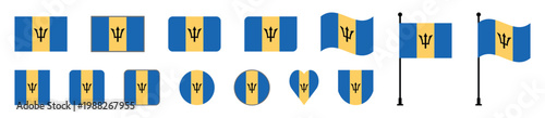 Barbados flag mega bundle set, national flag icons in various shapes and weaving styles.
