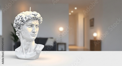 Bust of David candle classical sculpture replica home decor accent for modern interior design isolated on white surface