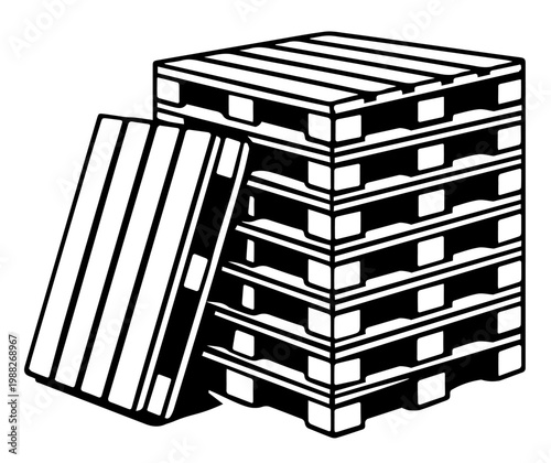 Stacked Wooden Pallets Vector, Warehouse Storage Stack, Logistics Transport Equipment