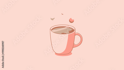 Elegant and clean vector illustration of a hot coffee or tea in a serene pink cup, evoking a sense of calm