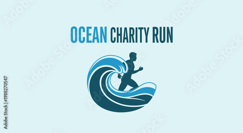 Ocean Charity Run Logo Featuring Runner Within a Stylized Wave Concept for Fundraising Events