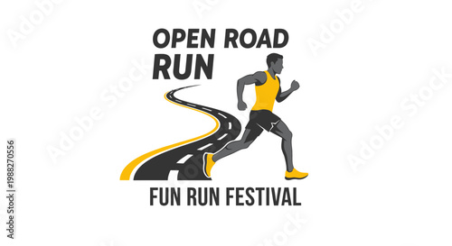 Open Road Run Fun Festival Vector Illustration Of A Man Running On The Road, Logo Design