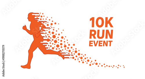 Dynamic 10K Run Event Visual Depiction Featuring a Silhouette, Dots, And Typography