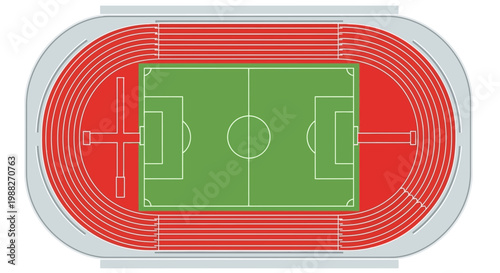 Aerial Perspective of a Stadium With a Football Field Surrounded by Running Tracks