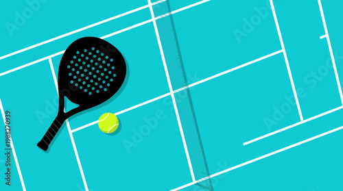 Paddleball Game Equipment Illustration In Minimalistic Style With Court Backdrop