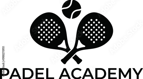 Minimalist Padel Academy Logo Design Featuring Rackets and a Tennis Ball Icon