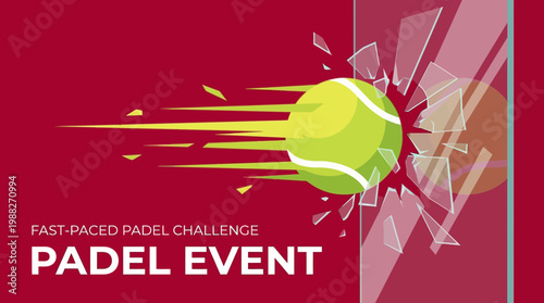 Dynamic Tennis Ball Shattering Glass Depicting Fast-Paced Event and Sports Challenge