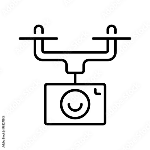 Camera drone icon. Technology and aerial photography line symbol. Black and white.