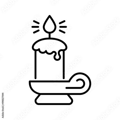 Candle holder icon. Religion and worship line symbol. Black and white.