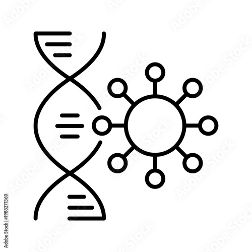 Dna virus icon. Healthcare and virology line symbol. Black and white.